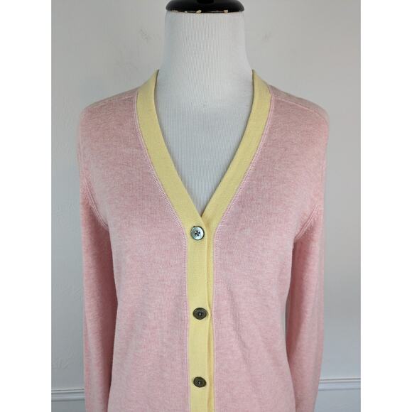 Faconnable Cardigan Sweater Cotton Cashmere Classic Preppy Pink Yellow Size S - Picture 3 of 11
